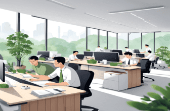 مختلف لوگ ایک آرام دہ اور منظم دفتر میں کام کر رہے ہیں، جہاں وہ خوشی اور سکون کے ساتھ اپنی ذمہ داریوں کو نبھا رہے ہیں۔