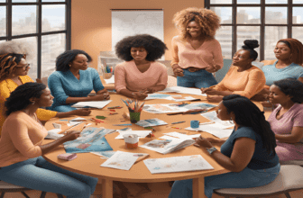 مختلف افراد کو مختلف تخلیقی سرگرمیوں میں مشغول دکھایا گیا ہے، جو تخلیقی صلاحیتوں کو بڑھانے کے مختلف طریقوں کو اجاگر کرتا ہے۔