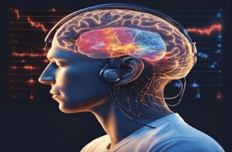 ایک شخص موسیقی سنتے ہوئے، دماغی سرگرمی کے نمایاں علاقوں کے ساتھ، جو دماغ کی فعالیت پر موسیقی کے اثرات کو اجاگر کرتا ہے۔