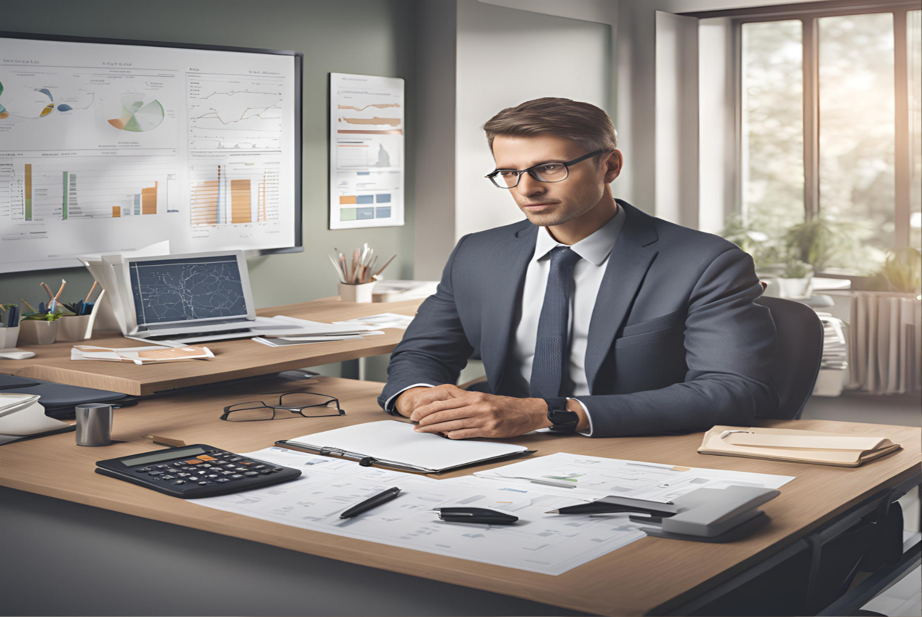 A person managing financial stress with a calm and organized workspace