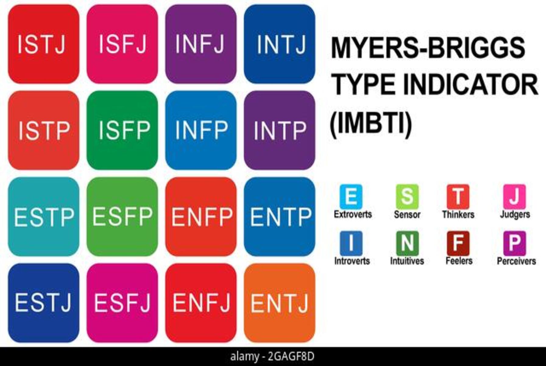 Myers Briggs Type Indicator MBTI کی ایک بصری نمائندگی جو شخصیت کی اقسام کے تجزیے کے لیے استعمال ہوتی ہے