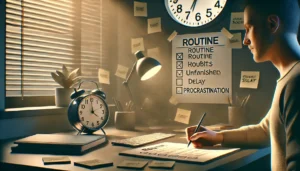 A person sitting at a desk with a checklist symbolizing the role of habits in managing procrastination