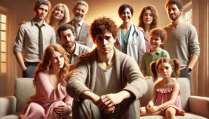 A supportive family and society helping a schizophrenia patient