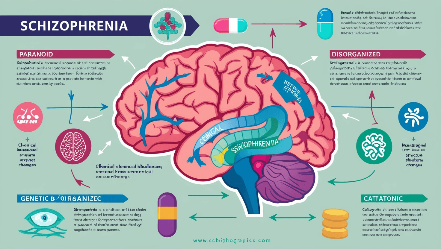 شیزوفرینیا: اسباب، اقسام، ادویات اور دماغی کیمیکلز کا کردار Schizophrenia: Causes, Types, Medications,Chemical Imbalances and Neuronal Changes